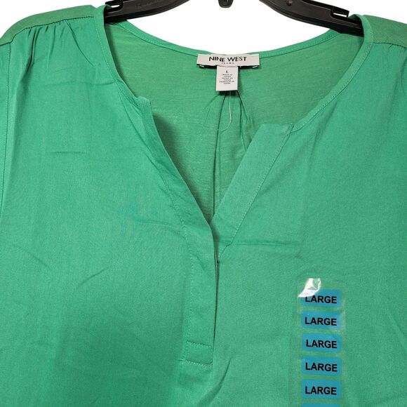 Nine West Women's Cap Sleeve V-Neck Fashion Top Green Spruce Size Large - Picture 3 of 9